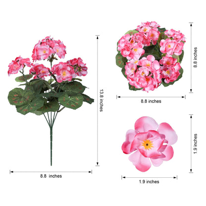 TETOU 6pcs Outdoors Artificial Fake Geranium Flowers, UV Resistant Faux Silk Geranium Flowers for Spring Summer Outside Planter Garden Home Yard Kitchen Table Centerpieces Decoration(Pink)