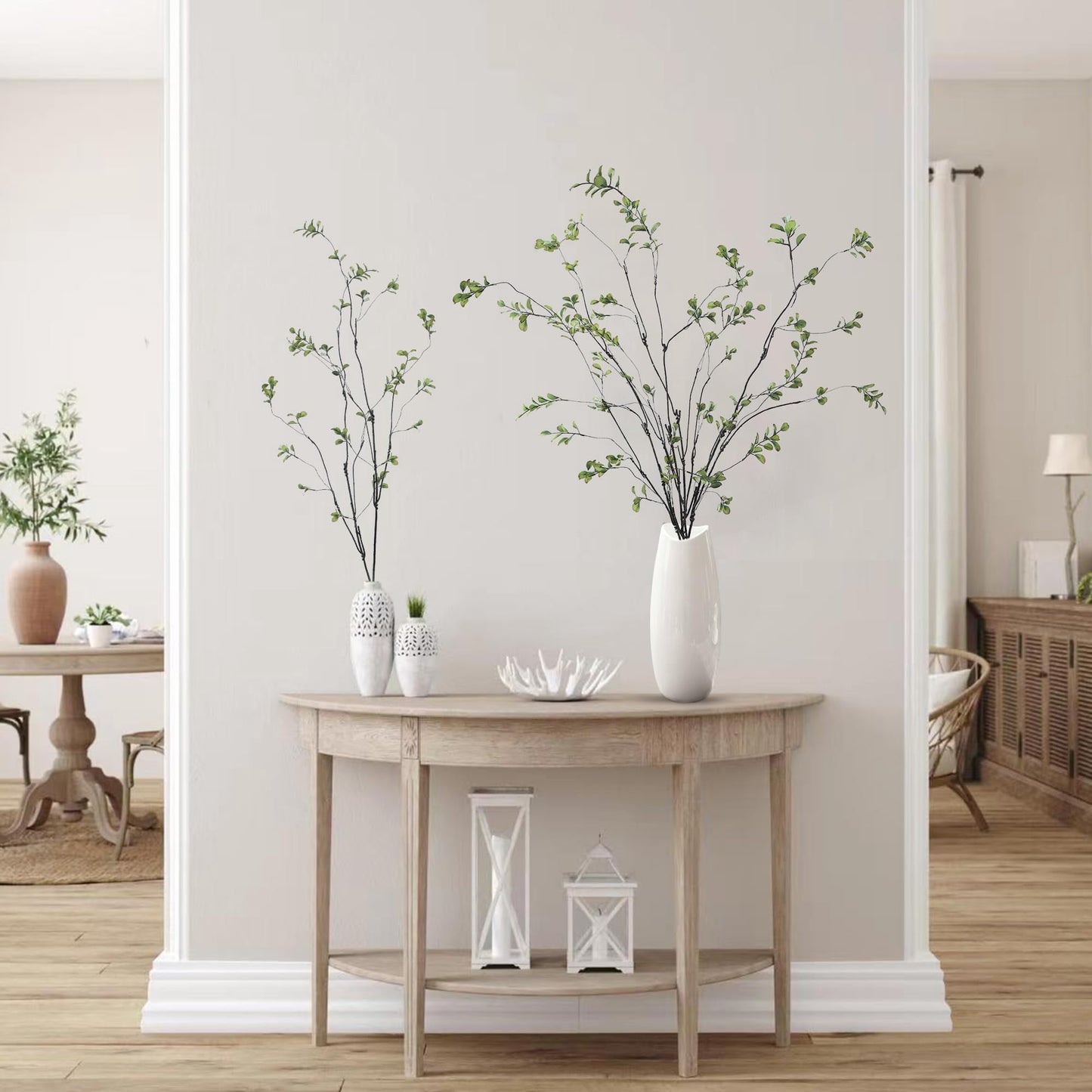 TETOU 38" Green Artificial Ficus Branches, 4 Pcs Fake Greenery Stems Faux Eucalyptus Stems Fake Maple Twigs for Home Indoor Office Wedding Vase Filler Decoration