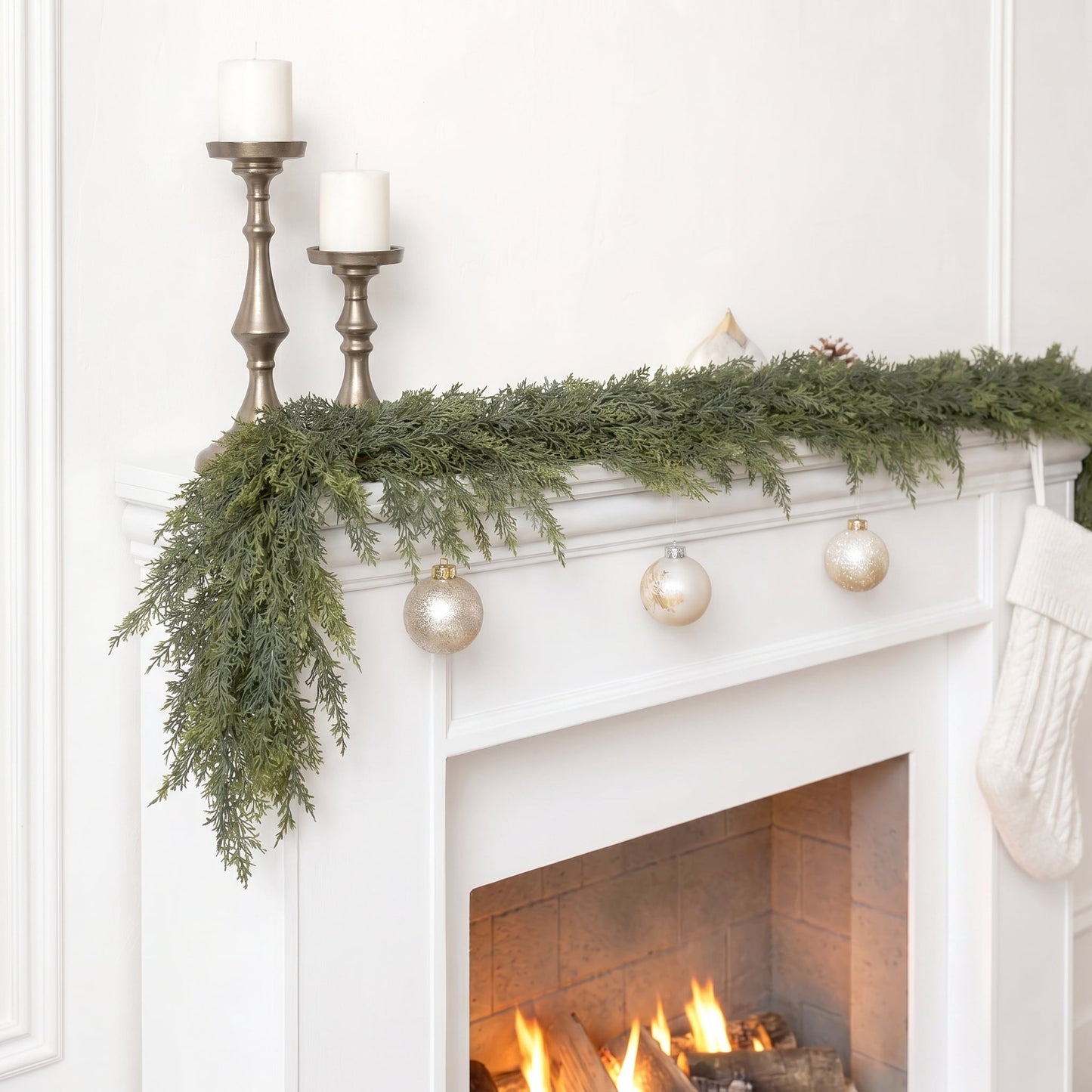 TETOU 2pc 6ft Christmas Cedar Garland,Artificial Realistic Cedar Pine Needles Greenery Garland for Christmas Holiday Winter Wall Mantle Fireplace Table Indoor Decor
