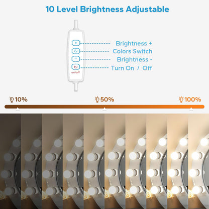 TETOU 10 LED Vanity Lights for Mirror 10 Level Brightness Adjustable USB Cable Makeup Dressing Room Bathroom Dimmable Light Bulbs