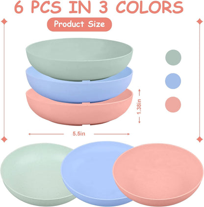TETOU 6Pcs Whisker Friendly Fatigue Cat Bowl, 5.5" Shallow Cat Food Dish Wide Cat Wet Feeding Bowls, Wheat Straw Plate for Kittens and Short Legged Cat