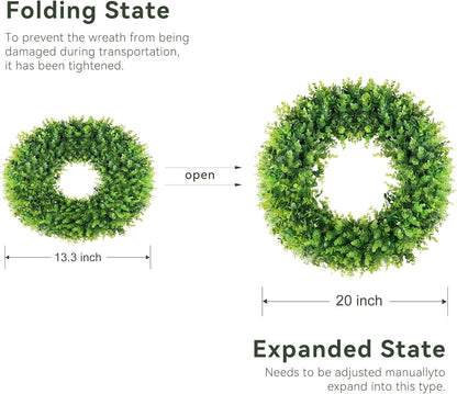TETOU 20'' Boxwood Wreaths for Front Door,Artificial Spring Summer Wreath for Farmhouse Outside Year Round Hanging Wall St Patricks Day Decororation(Bow&Sash)