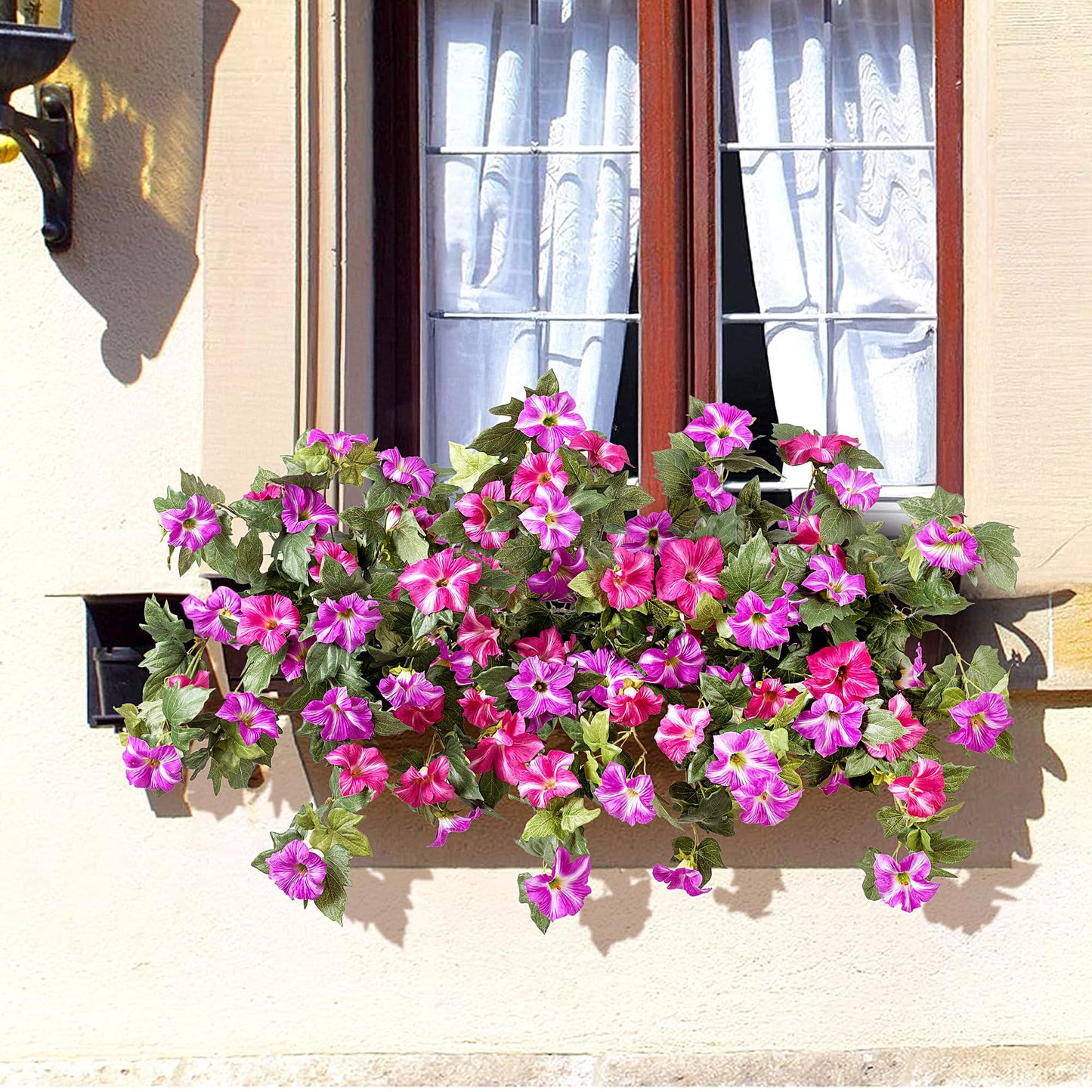 TETOU 2Pcs Artificial Fake Flowers , Faux Petunias Silk Flower UV Resistant No Fade for Spring Home Garden Balcony Yard Porch  Indoor Outdoor Decoration(Fuchsia Lotus)