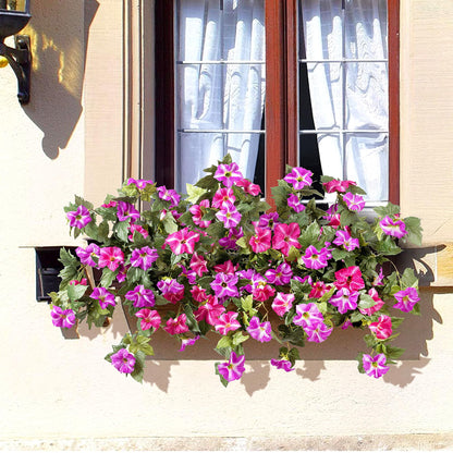 TETOU 2Pcs Artificial Fake Flowers , Faux Petunias Silk Flower UV Resistant No Fade for Spring Home Garden Balcony Yard Porch  Indoor Outdoor Decoration(Fuchsia Lotus)