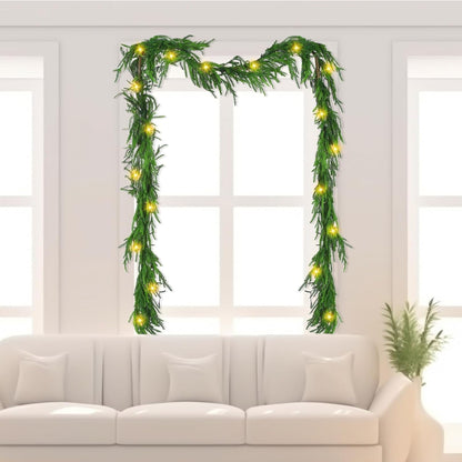 TETOU 5.6ft Norfolk Pine Garland Christmas Garlands with Warm White LED Lights Faux Greenery Pine Garland for Holiday Decor