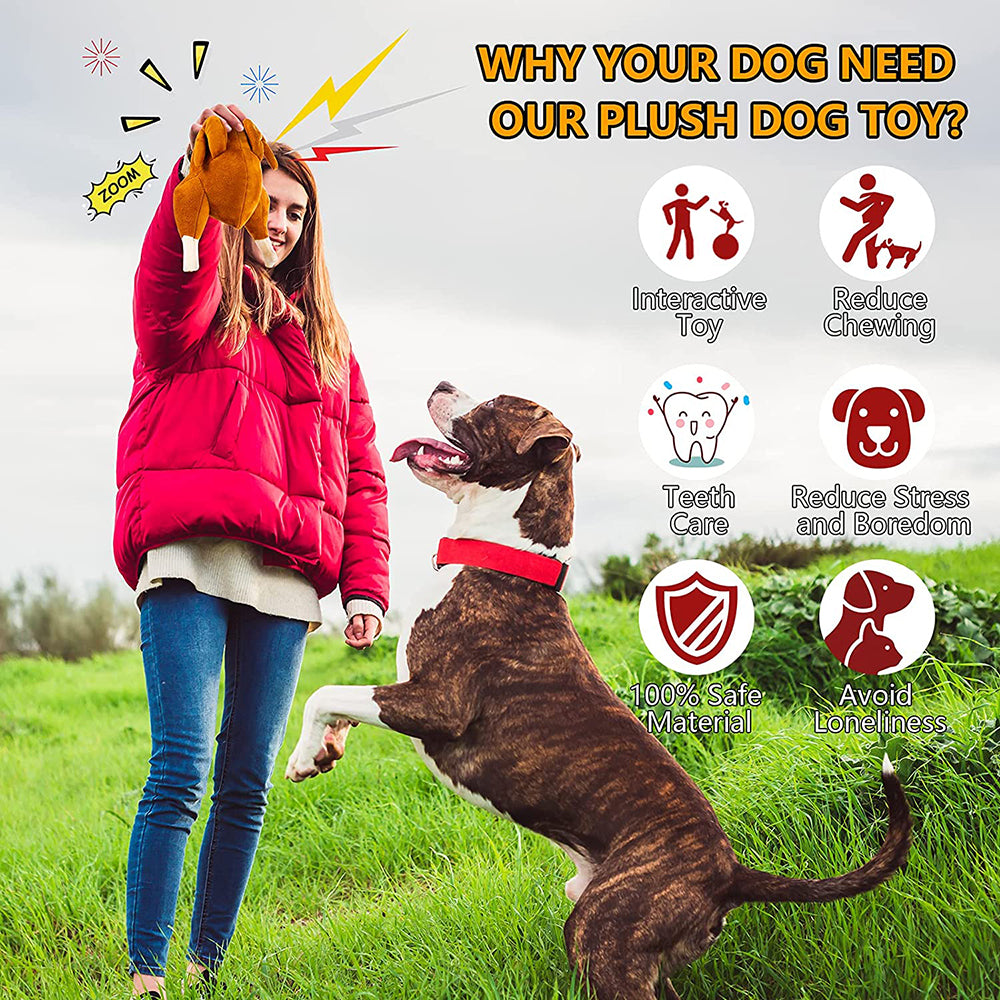 Creative Roast Chicken Shape Plush Dog Toys Food Shape Chew Toys Squeaky Toys for Dogs and Cats