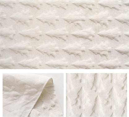 TETOU Christmas Tree Jacquard Table Runner 13x72 Inch Soft Plush Faux Fur Table Decoration for Christmas Home Party - White