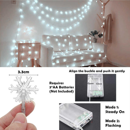 TETOU Christmas Decorations Lights,20 Ft 40 LED Snowflake String Lights Battery Operated Fairy Lights for Bedroom Room Party Home Xmas Tree Indoor Outdoor Decorations (White)