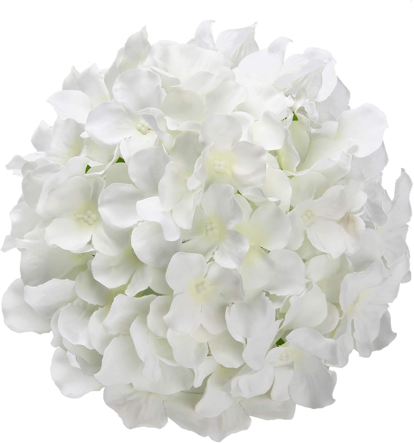 TETOU 10Pcs Silk Hydrangea Heads, Artificial Flowers Heads Fake Flower with Stems for Home Wedding Family Party Decoration - White