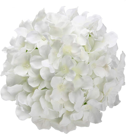 TETOU 10Pcs Silk Hydrangea Heads, Artificial Flowers Heads Fake Flower with Stems for Home Wedding Family Party Decoration - White