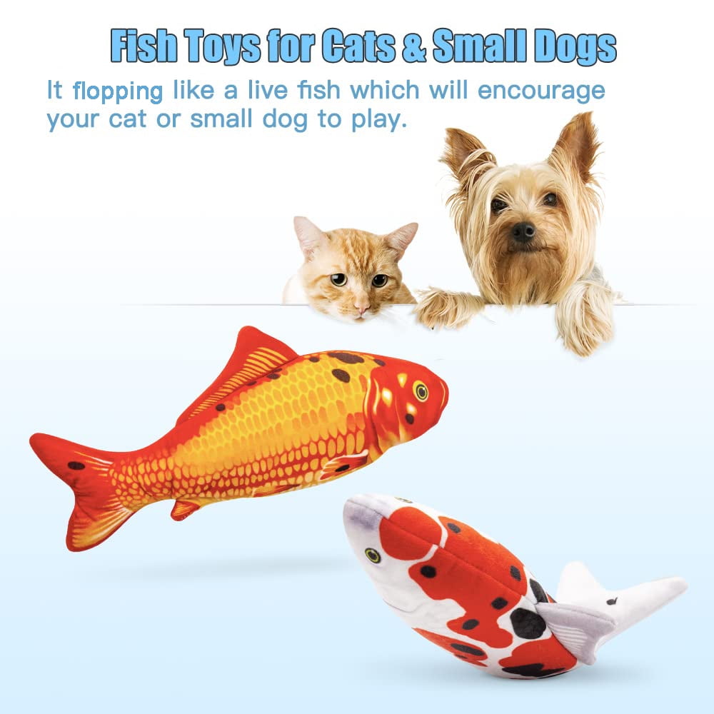 TETOU 2 Pack 11" Interactive Fish Cat Toys Flopping Fish with SilverVine and Catnip Moving Cat Kicker Cat Toys for Indoor Cats Puppy Play Chase Exercise Activity