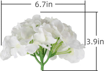 TETOU 10Pcs Silk Hydrangea Heads, Artificial Flowers Heads Fake Flower with Stems for Home Wedding Family Party Decoration - White