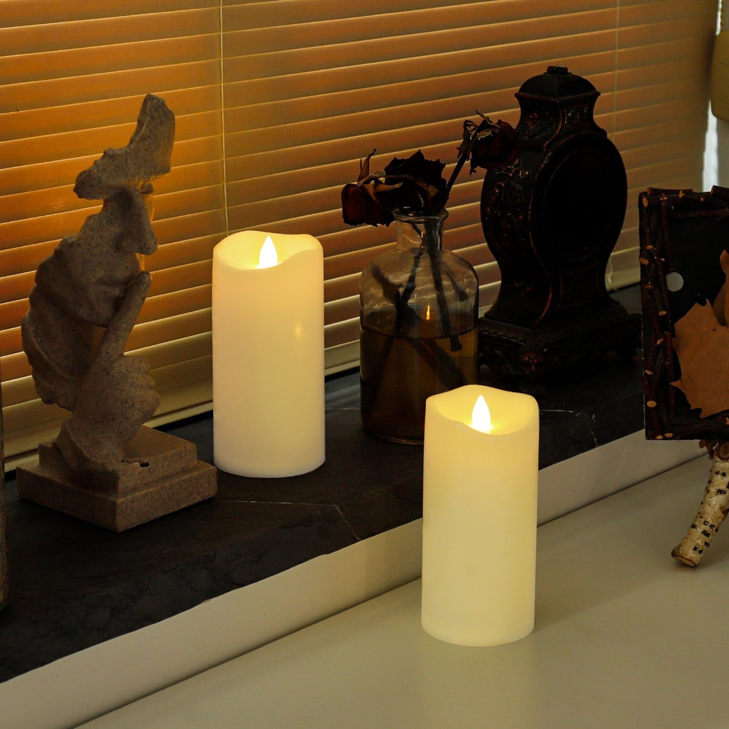 TETOU 2pcs Flameless Candles 6" Battery Operated Candles for Outdoor Indoor Home Wedding Decor LED Fake Candle