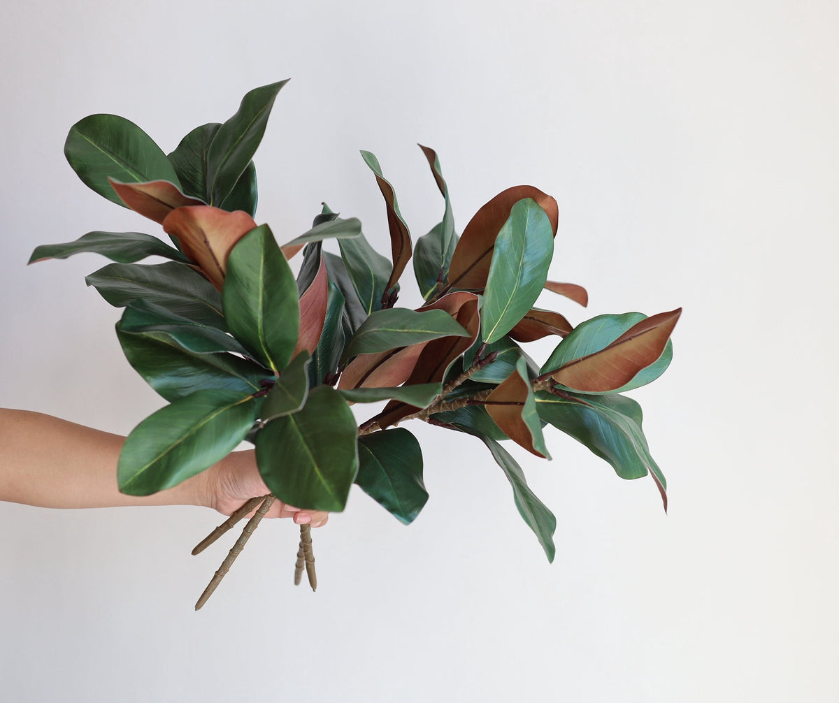 TETOU 3 Pcs Artificial Magnolia Leaves Branches, 21.7" Fake Magnolia Greenery Stems Faux Plants for Outdoor Indoor Table Home Vase Filling Party Wedding Christmas Decorations