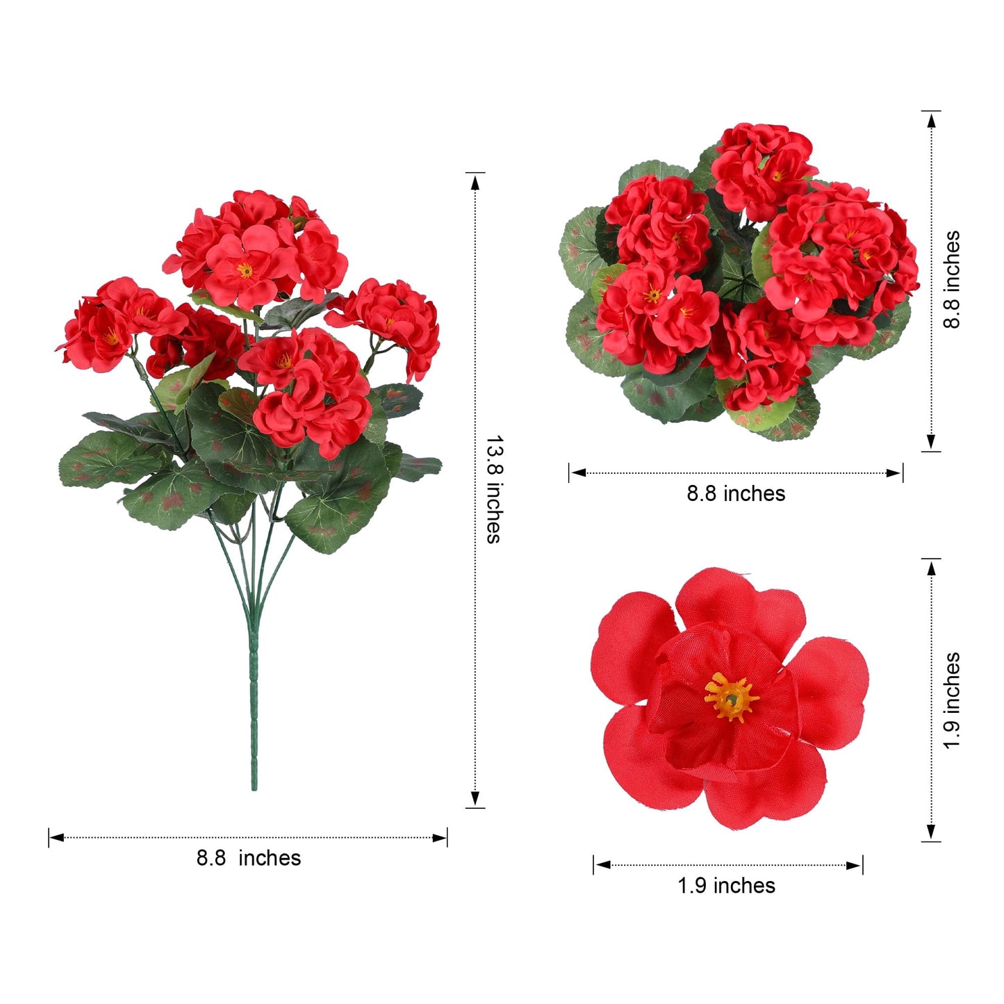 TETOU 6pcs Outdoors Artificial Fake Geranium Flowers, UV Resistant Faux Silk Geranium Flowers for Spring Summer Outside Planter Garden Home Yard Kitchen Table Centerpieces Decoration(Red)