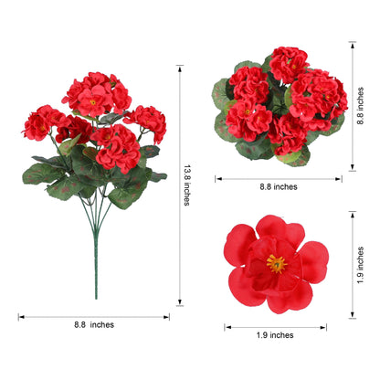TETOU 6pcs Outdoors Artificial Fake Geranium Flowers, UV Resistant Faux Silk Geranium Flowers for Spring Summer Outside Planter Garden Home Yard Kitchen Table Centerpieces Decoration(Red)