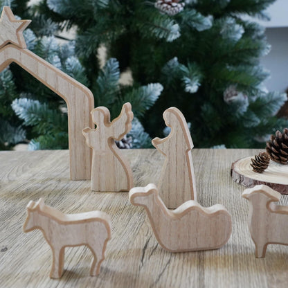 TETOU 13Pcs Christmas Nativity Scene Set Decor,  Miniature Wooden Catholic Holy Family Figurines Nativity Scene for Christian Gifts Christmas Indoor Home Office Boho Tabletop Decoration