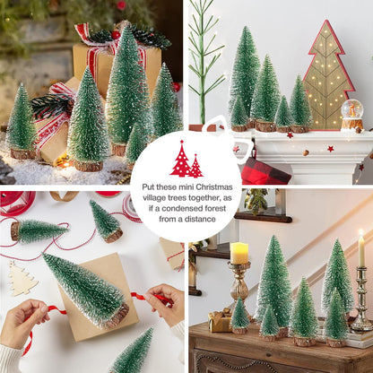 TETOU 6pcs Mini Christmas Trees Snow Bottle Brush Tree Green with 4 Sizes for Village Home Table Decoration