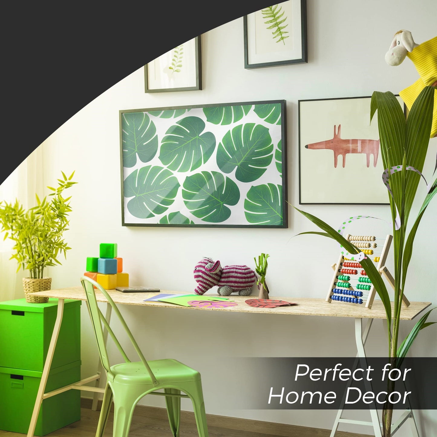 TETOU 108Pcs Palm Leaves Artificial Tropical Monstera, 6 Kinds Large Small Green Fake Palm Leaf with Stems for Home Kitchen Party Flowers Arrangement Wedding Hawaiian Party Table Decoration