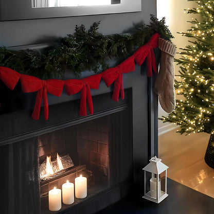 TETOU 6 Ft Christmas Bow Garland ,Red Velvet Bow Garland Banner for Christmas Tree Mantel Fireplace Shelf Cabinet Stand Door Window Frame Home Porch Indoor Holiday Valentines Decoration