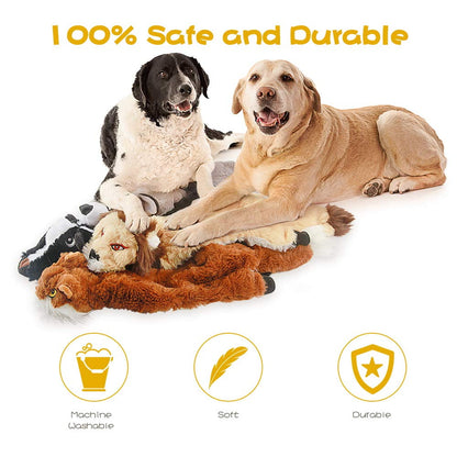 TETOU 2Pcs Squeaky Dog Toys, No Stuffing Crinkle Dog Toys, Interactive Dog Toy for Aggressive Chewers Large Medium Small Dogs (Fox & Lion)