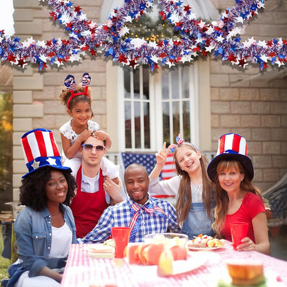 TETOU 4th of July Garland Decor,50Ft Blue Red White Patriotic Garland for Tree Home Fireplace Parade  Independence Day Party Indoor Outdoor Decoration