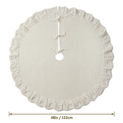 TETOU Knitted Christmas Tree Skirt 48 inches White Tree Skirt Rustic Christmas Tree Decorations Holiday Party Decor