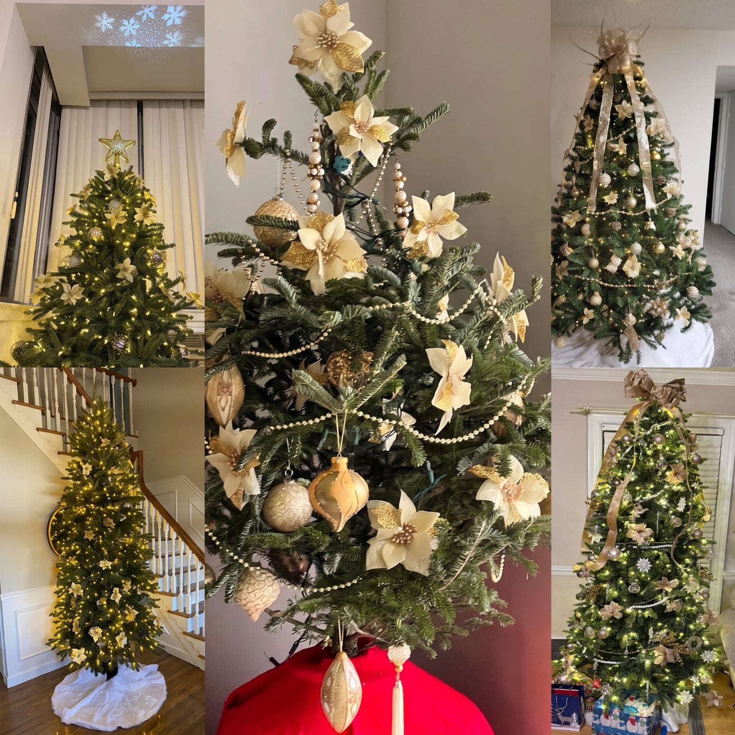 TETOU 36Pcs Gold Christmas Faux Flowers Ornaments, Xmas Artificial Glitter Poinsettia Flowers for Wedding New Year Christmas Tree Wreath Garland Decorations