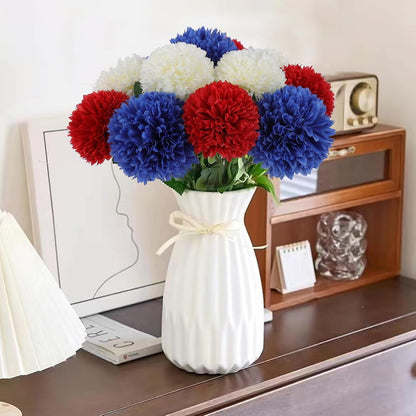 TETOU 12 Pcs Red White Blue Artificial Chrysanthemums Flowers Patriotic Flowers Decor,4th of July Fake Silk Mums Flowers for Home Indoor Patriotic Party Memorial Day Table Centerpiece Decorations
