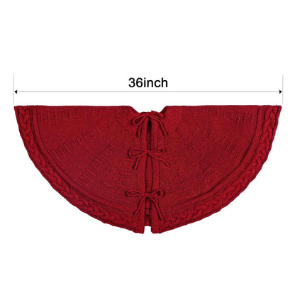 TETOU 36In Knitted Christmas Tree Skirt, Wine Red Tree Skirt, Braided Cable Knit Thick Rustic Christmas Tree Decorations, Farmhouse Christmas Decor Xmas Holiday Home Party Decorations