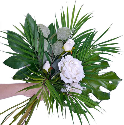 TETOU 8Pcs Artificial Palm Leaves, Stems Greenery Tropical Palm Tree Leaves Plants, Faux Monstera Leaves for Palm Sunday Floral Arrangement Hawaiian Luau Jungle Beach Wedding Party