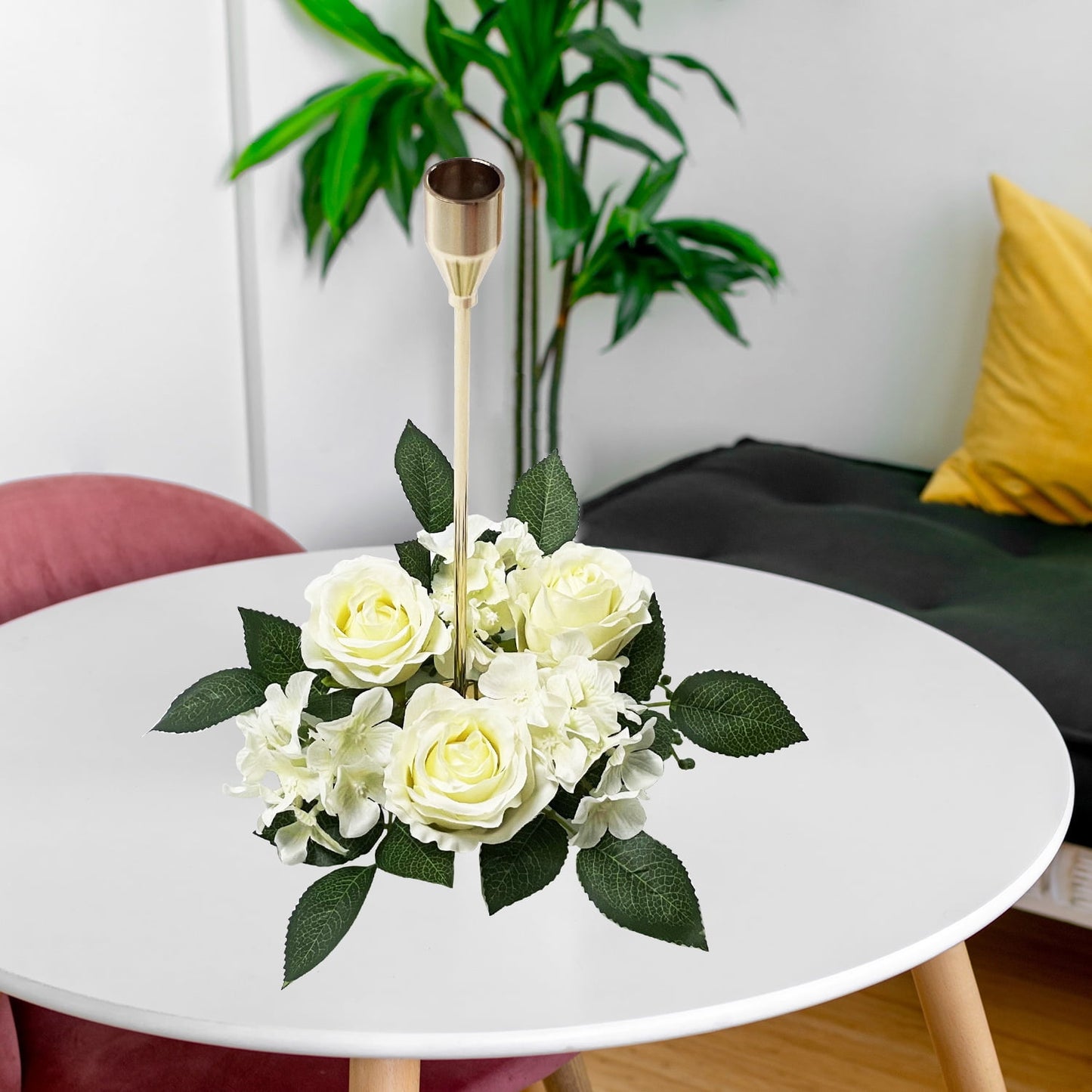 3 Pack Artificial Rose Candle Ring Flower Wreaths for Candlestick Wedding Table Decoration
