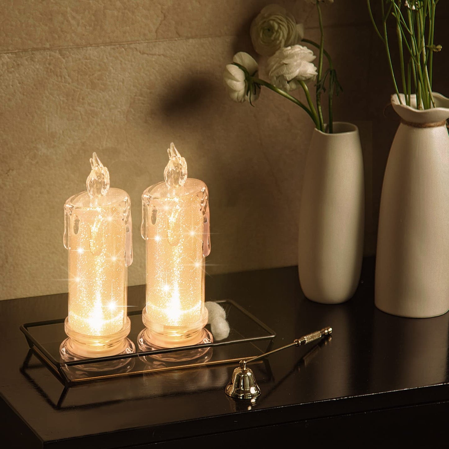 TETOU 4pcs LED Flameless Candles Crystal Lamp Tealight Home Table Birthday Wedding Christmas Decor