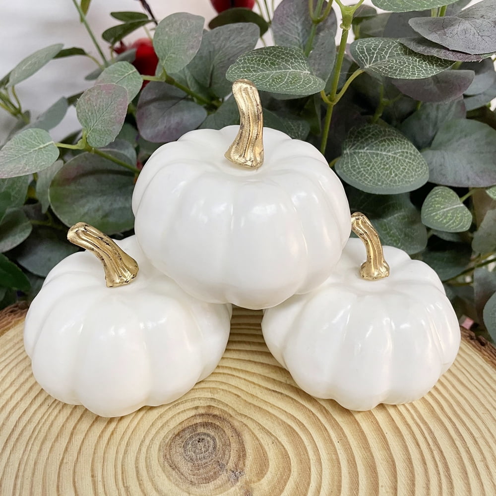 TETOU 12pcs Mini Pumpkins Artificial White Foam Pumpkins for Home Table Centerpiece Fall Thanksgiving Halloween Decoration Crafts