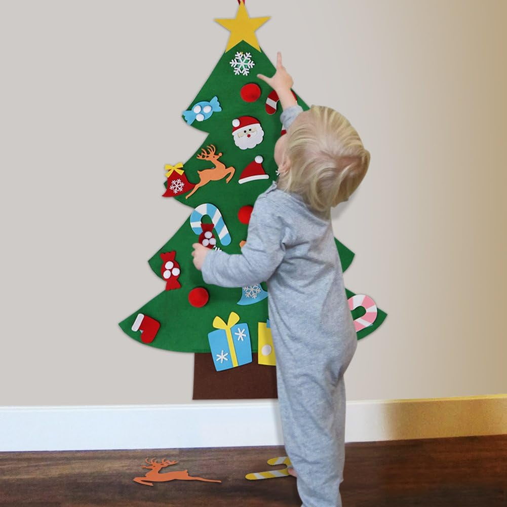 TETOU 3Ft DIY Felt Christmas Tree for Kids, Felt Xmas Tree Set with 26pcs Ornaments, Christmas Decorations Indoor Wall Hanging Kids Gift