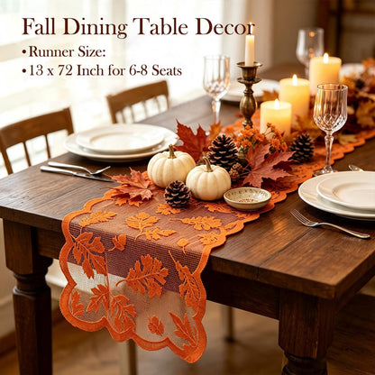 TETOU Fall Table Runner, 13x72 Inch Maples Leaves Lace Table Runner for Fall Autumn Farmhouse Home Halloween Thanksgiving Party Decoration