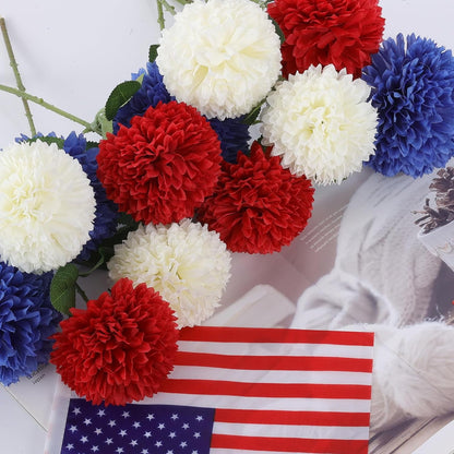 TETOU 12 Pcs Red White Blue Artificial Chrysanthemums Flowers Patriotic Flowers Decor,4th of July Fake Silk Mums Flowers for Home Indoor Patriotic Party Memorial Day Table Centerpiece Decorations