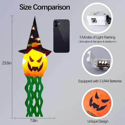TETOU Halloween Decorations Outdoor Hanging Lights, Glowing Pumpkin Witch Hat Led Scary Light for Indoor Outside Party Tree Garden Porch Hallowe'en Decoration