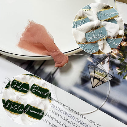 50Pcs Round Acrylic Place Card for Wedding Clear Acrylic DIY Table Seating Cards Wedding Supplies with Ribbon