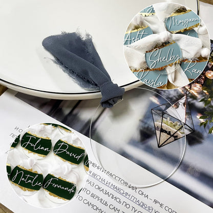 50Pcs Round Acrylic Place Card for Wedding Clear Acrylic DIY Table Seating Cards Wedding Supplies with Ribbon