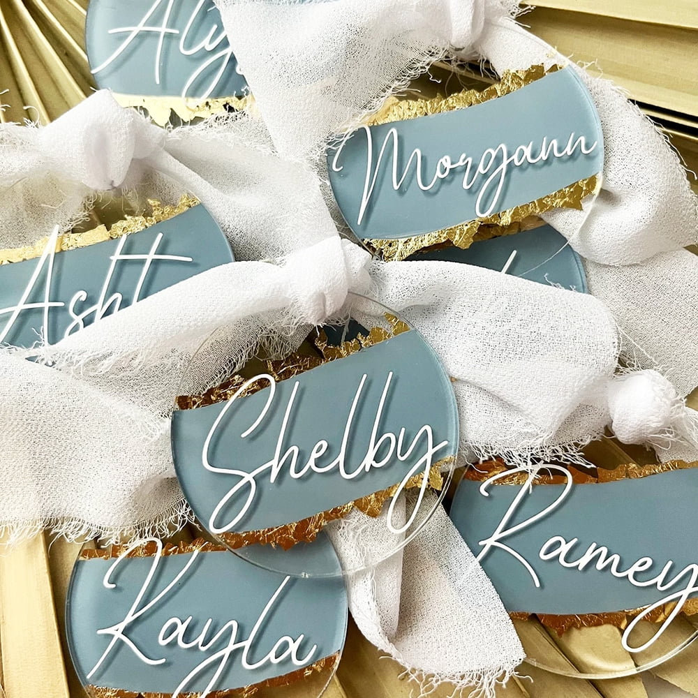 50Pcs Round Acrylic Place Card for Wedding Clear Acrylic DIY Table Seating Cards Wedding Supplies with Ribbon