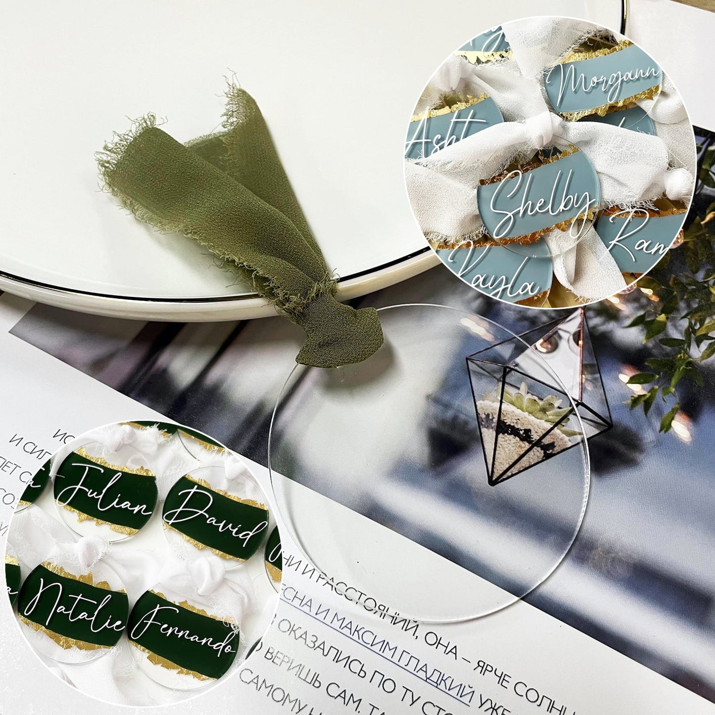 50Pcs Round Acrylic Place Card for Wedding Clear Acrylic DIY Table Seating Cards Wedding Supplies with Ribbon