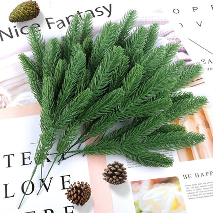 TETOU 50pcs Christmas Artificial Norfolk Pine Branches Green Cedar Sprigs Needle Garland DIY Wreath Home Decor