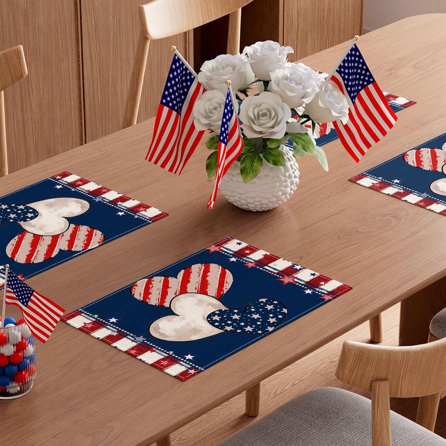 TETOU Heart Stripe Stars 4th of July Placemats,12x18 Inch Set of 4 Memorial Day Independence Day Patriotic America Cloth Table Decoration Home Kitchen Dining Indoor Holiday Farmhouse Decor