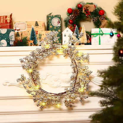 TETOU 5.9ft Silver Berry Christmas Garland with Light Artificial Garland for Indoor Mantle Staircase Home Xmas Decoration
