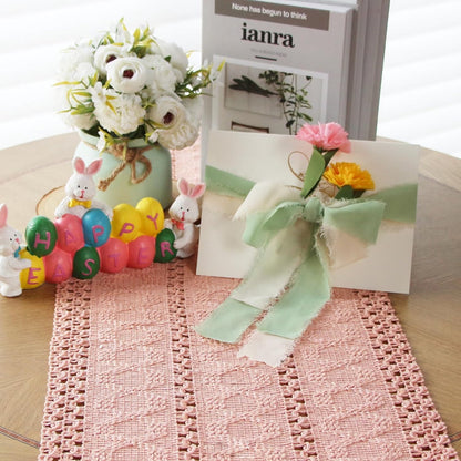 TETOU Boho Table Runner 12x72 Inch with Tassels Farmhouse Bohemian Table Runner Dining Rustic Home Decor - Pink