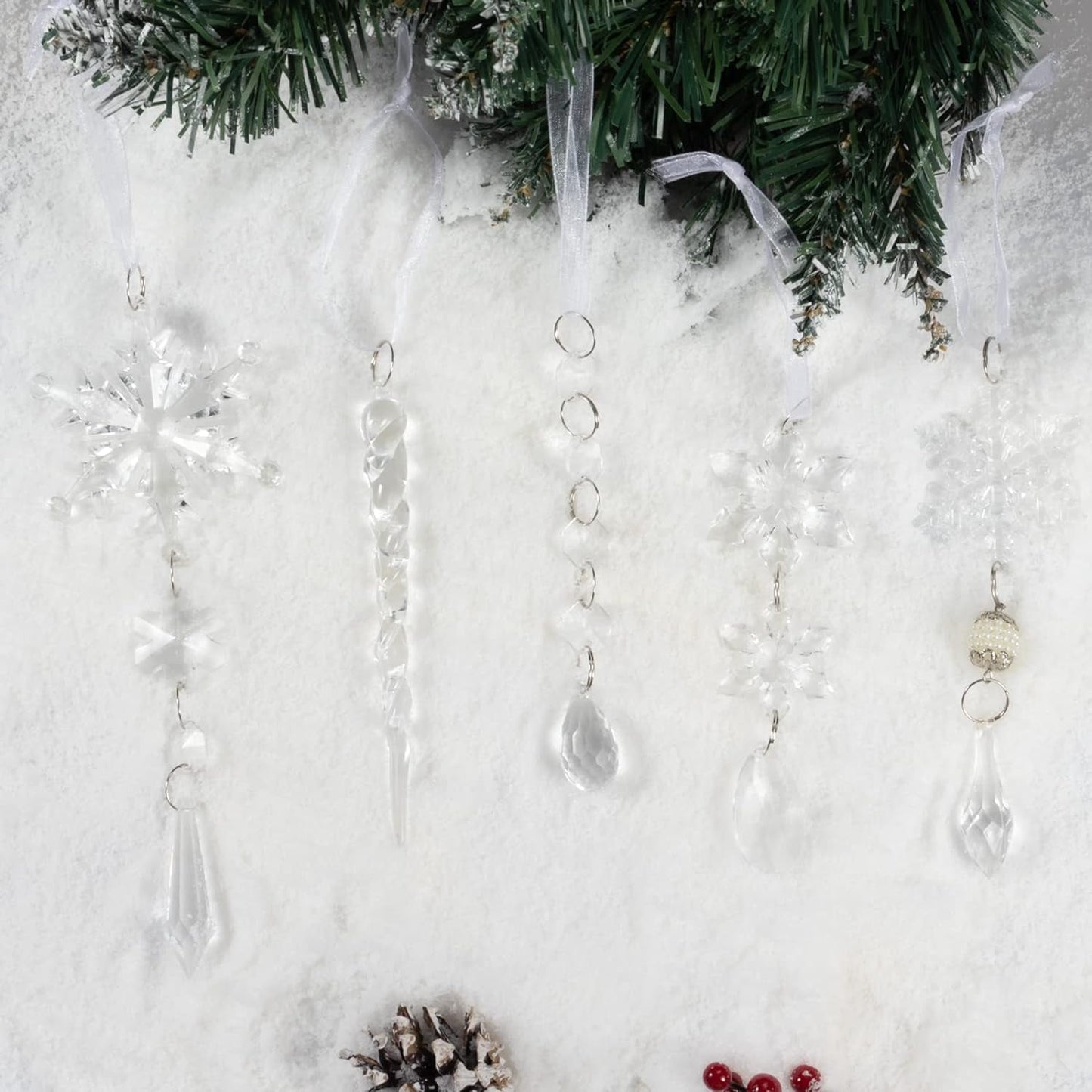 TETOU 20Pcs Christmas Decoration Crystal Ornaments, Hanging Acrylic Christmas Snowflake Icicle Drop Crystal Ornaments for Christmas Tree Winter New Year Party Decoration