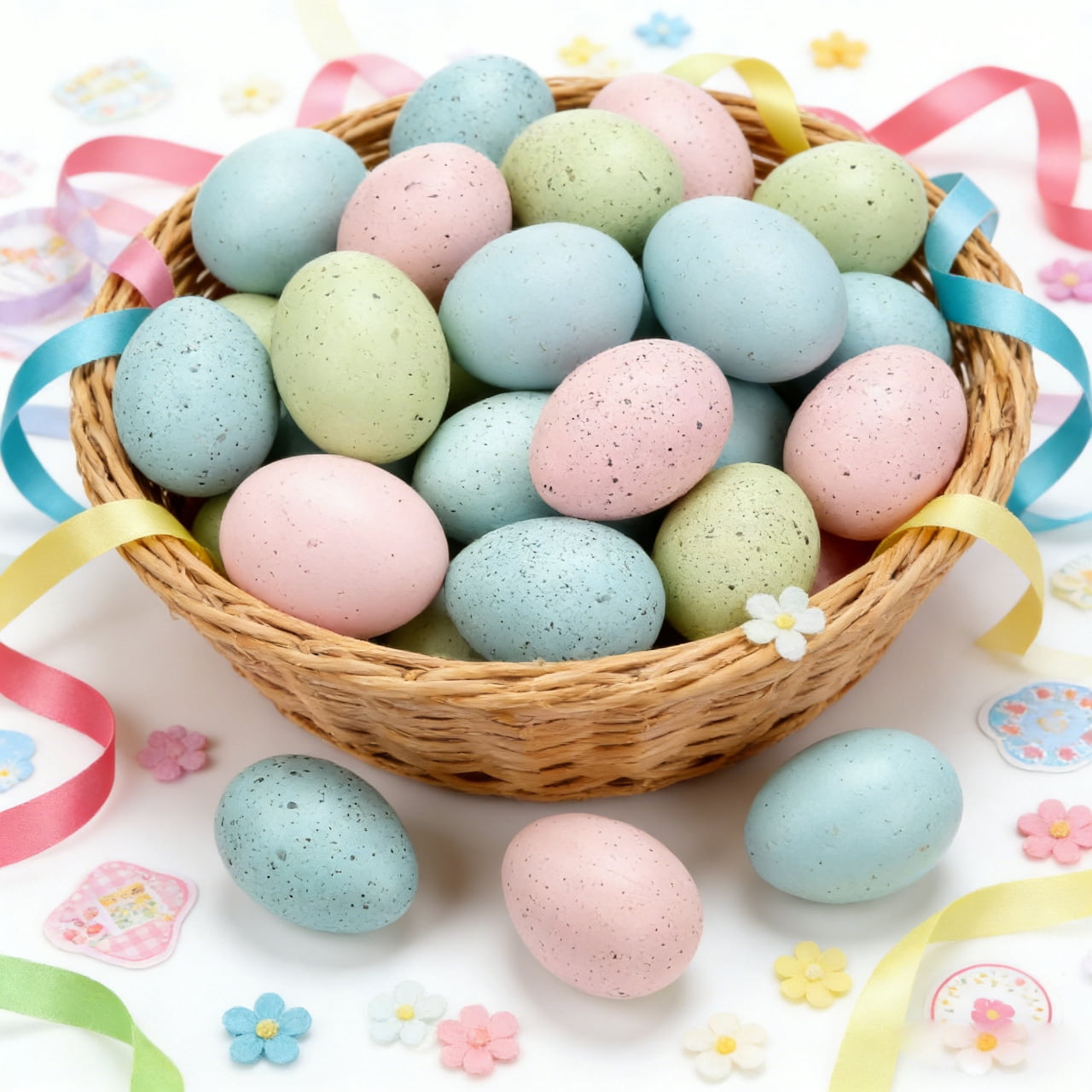 TETOU 16 Pcs Easter Egg Basket Stuffers,2.4in Decorative Easter Speckled  Eggs Plastic Bowl and Vase Filler for DIY Crafts Spring Displays Easter Party Decorations