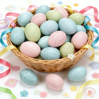 TETOU 16 Pcs Easter Egg Basket Stuffers,2.4in Decorative Easter Speckled  Eggs Plastic Bowl and Vase Filler for DIY Crafts Spring Displays Easter Party Decorations