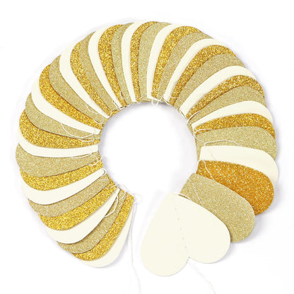TETOU White-Gold Champagne Party Decorations Heart Garland,52Ft Hanging Paper Backdrop Streamers for Birthday New Years Graduation Christmas Wedding Engagement Bachelorette Decoration